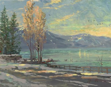 Costa del Lago Tahoe Invierno Thomas Kinkade Pinturas al óleo